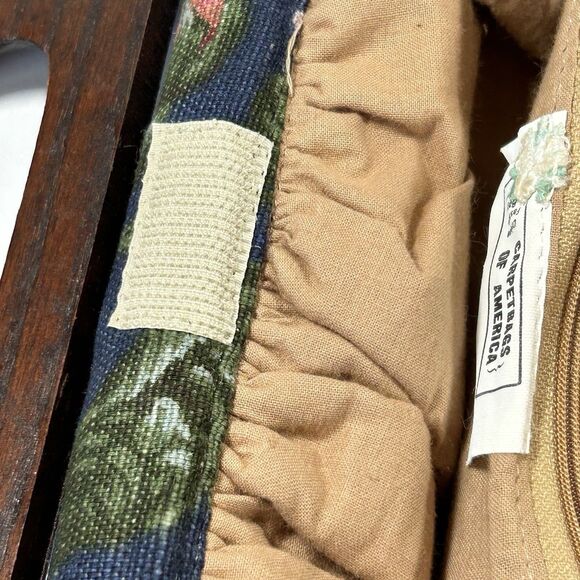 Vintage Carpetbags Of America Blue Multicolor Floral Bag With Wooden Handles - Picture 14 of 16